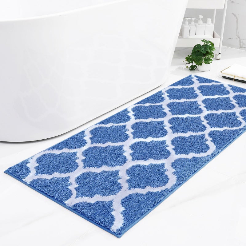 OLANLY Bathroom Rugs  Soft and Absorbent Microfiber Bath Rugs  Non-Slip Shaggy Shower Carpet  Machine Wash Dry  Bath Mats for Bathroom Floor  Tub and Shower  59x24  Blue