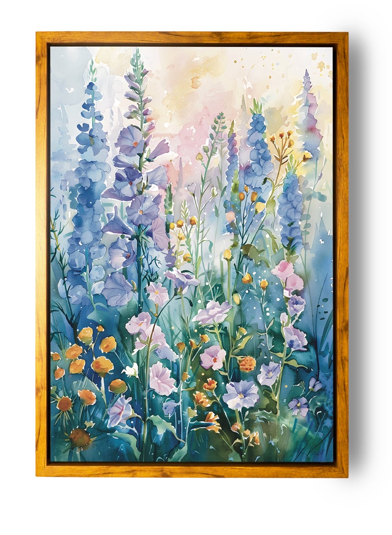 لوحة كانفاس على إطار خشبي بإطار خارجي باللون الخشبي وتصميم كلاسيكي لزهور ملونة - Image 5