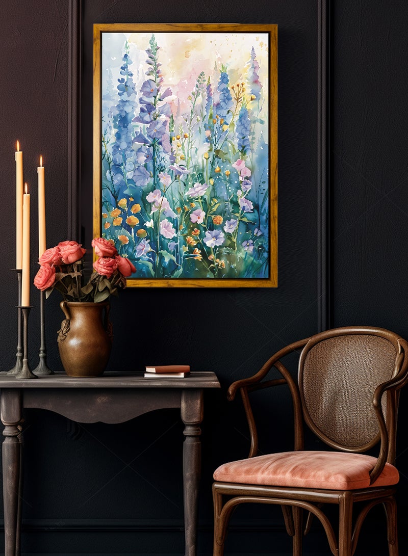 لوحة كانفاس على إطار خشبي بإطار خارجي باللون الخشبي وتصميم كلاسيكي لزهور ملونة - Image 4