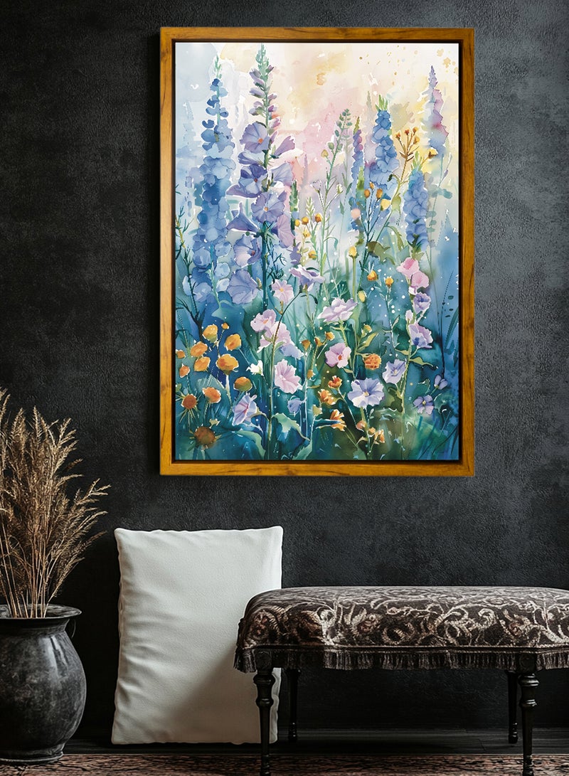 لوحة كانفاس على إطار خشبي بإطار خارجي باللون الخشبي وتصميم كلاسيكي لزهور ملونة - Image 3