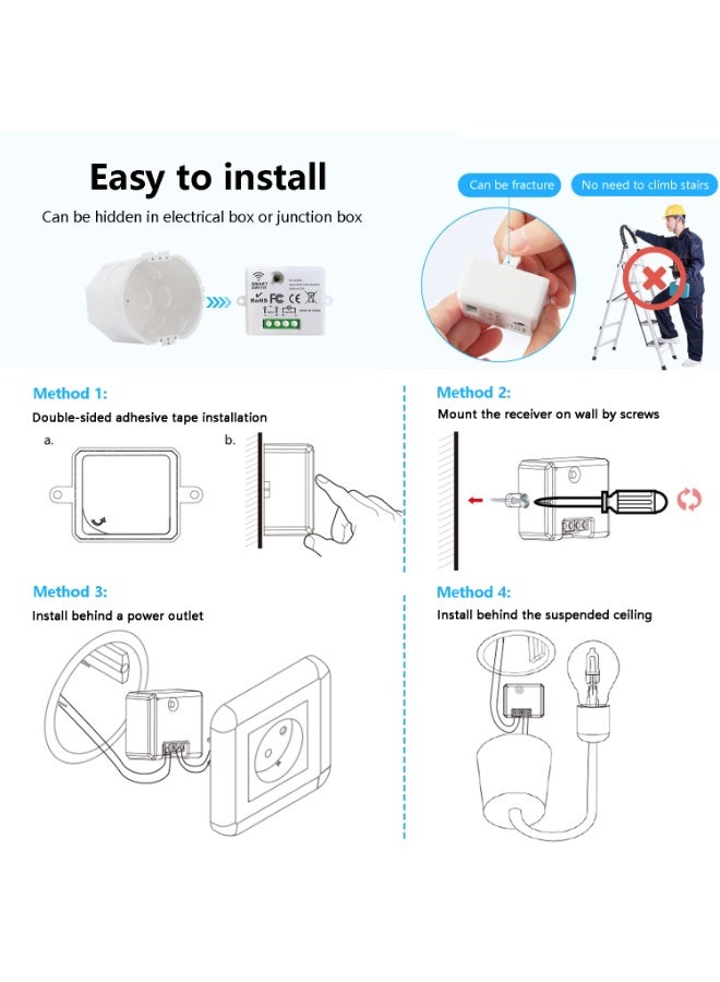 مجموعة التحكم عن بعد للضوء اللاسلكي لا تحتاج إلى أسلاك مستقرة إشارة RF433 تصل إلى 30 متر لمصنع المكتب المنزلي سهلة التثبيت - Image 5