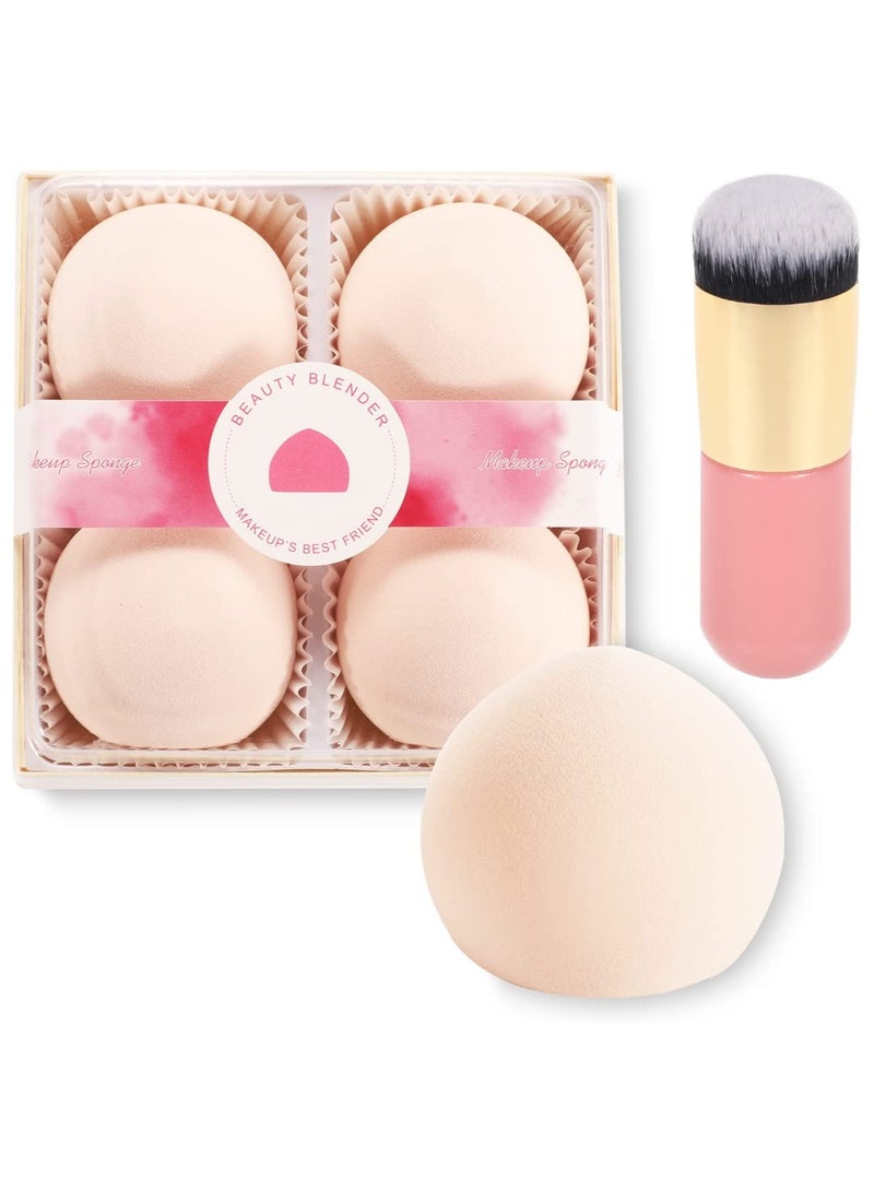 4 Pcs Pink Makeup Sponges, Soft Foundation Blenders, Latex-Free Concealer Applicators with Brushes for Flawless Beauty - Image 1