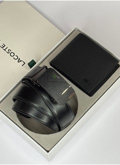 Lacoste Men's Classic Leather Wallet & Belt Set-Black