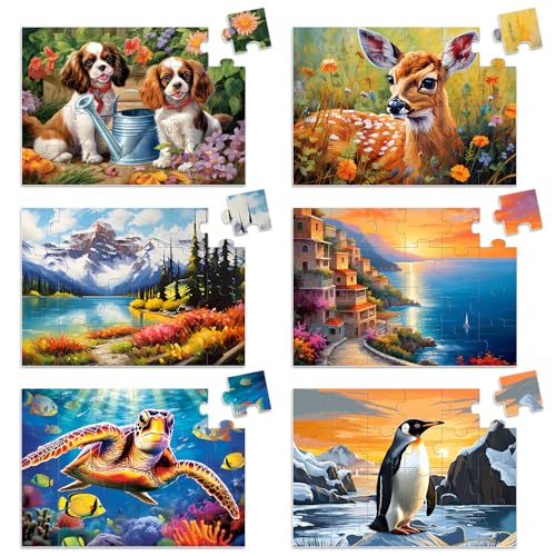 Biarek 6 Pack Large Piece Puzzles for Seniors 24 Piece Dementia Puzzles for Elderly Penguin Sea Turtle Deer Jigsaw Puzzle Alzheimers Dementia Products Products for Adult Cognitive Gifts Toy for Men Women - Image 1