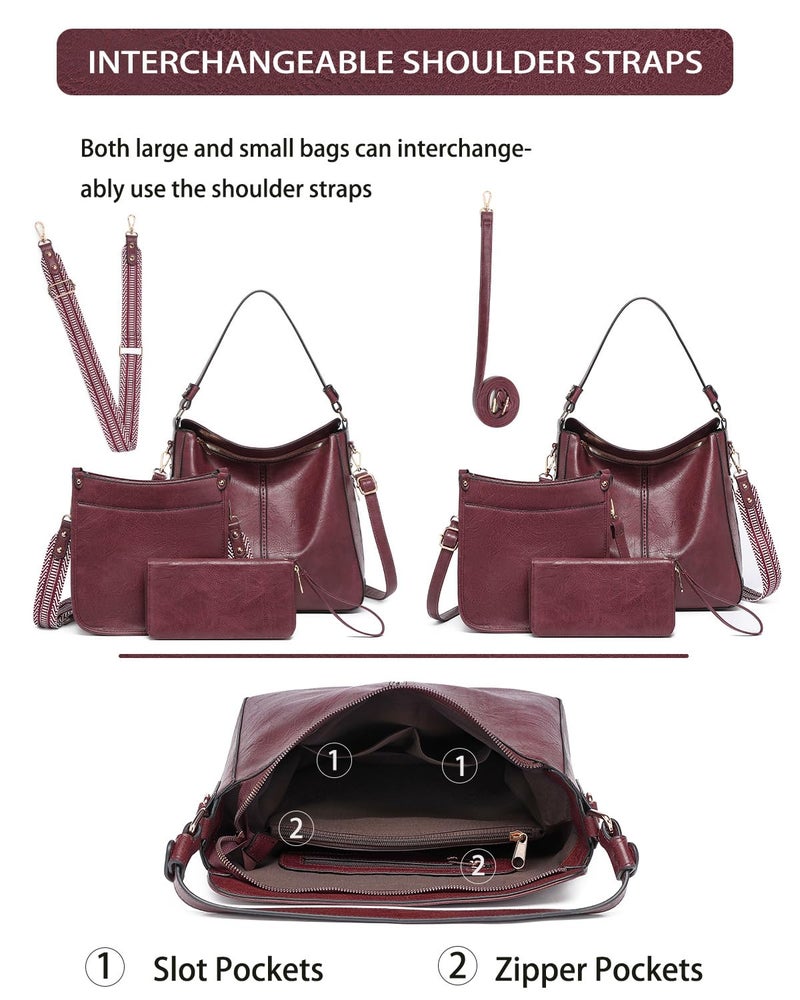 BAVERGE Purses For Women 3Pcs  Crossbody Bags Set Large Leather Purse Shoulder Handbags With Wallet Adjustable Straps For Ladies Tote - Image 5