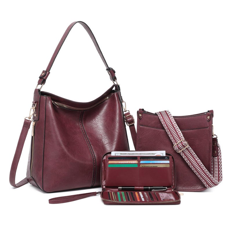 BAVERGE Purses For Women 3Pcs  Crossbody Bags Set Large Leather Purse Shoulder Handbags With Wallet Adjustable Straps For Ladies Tote - Image 1