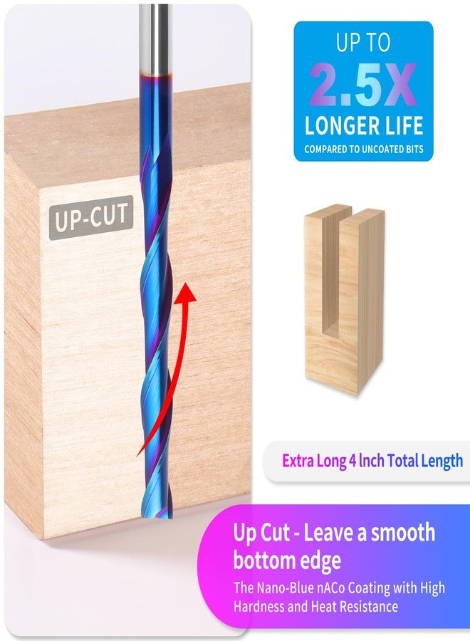 EANOSIC Extra Long 4 Inch Upcut Spiral Router Bit 1/4 Inch Shank, 1/4 Inch Cutting Diameter, Solid Carbide with NACO Coating CNC Router Bits End Mill for Wood Cut, Trimming, Carving - Image 3