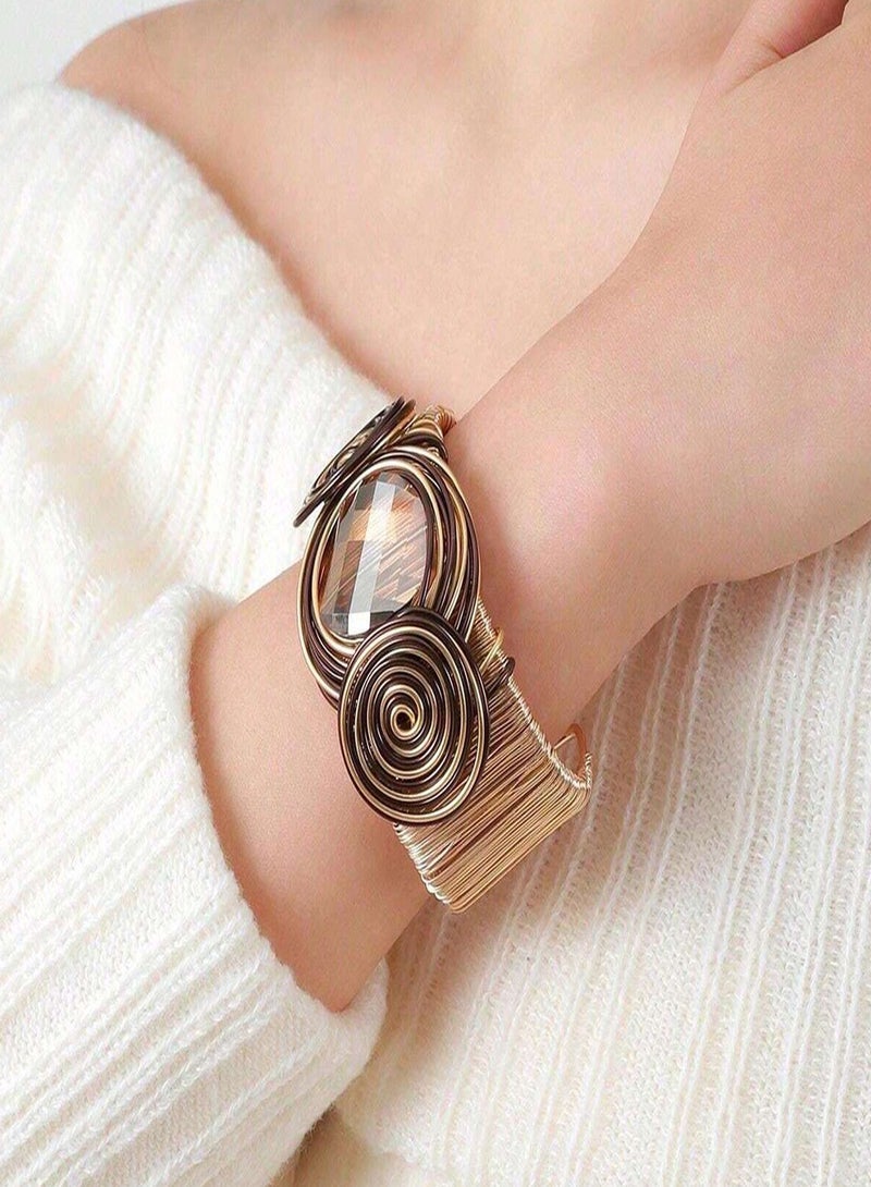 Bracelets For Women Colorful Gold Wire Wide Sparkly Rhinestone Bangle Tribal Fashion Clothes Jewelry  - Image 2