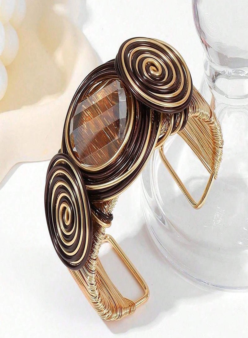 Bracelets For Women Colorful Gold Wire Wide Sparkly Rhinestone Bangle Tribal Fashion Clothes Jewelry  - Image 3