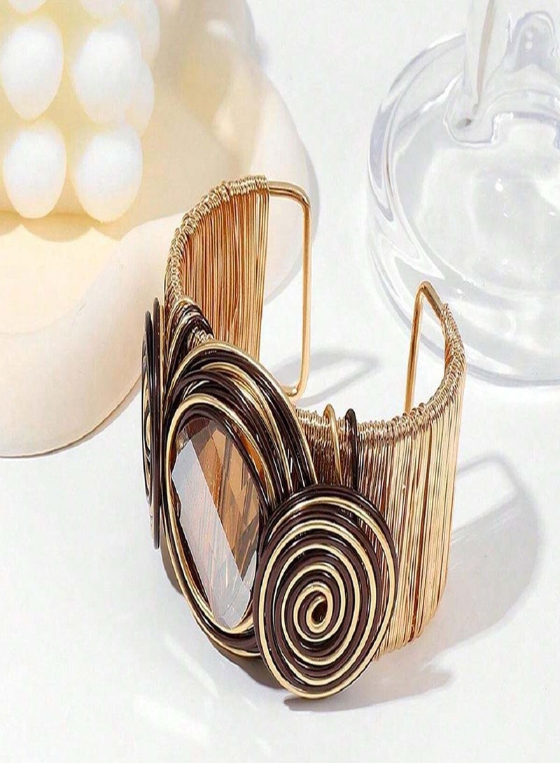 Bracelets For Women Colorful Gold Wire Wide Sparkly Rhinestone Bangle Tribal Fashion Clothes Jewelry  - Image 4