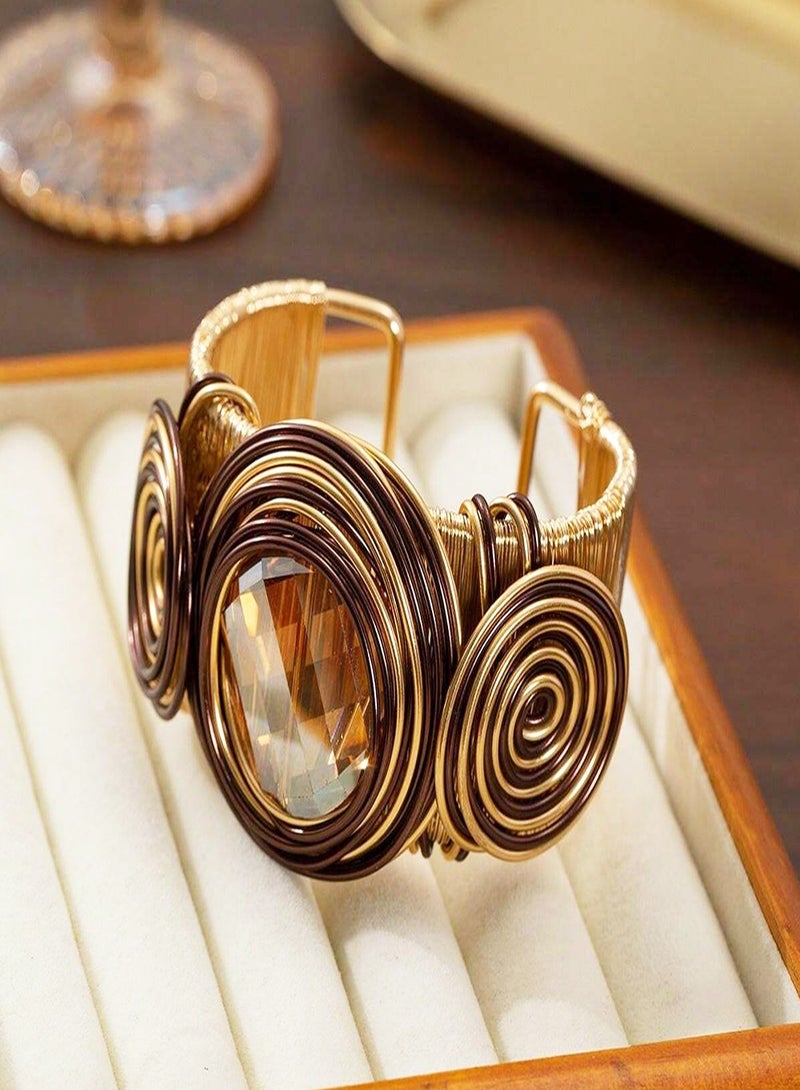 Bracelets For Women Colorful Gold Wire Wide Sparkly Rhinestone Bangle Tribal Fashion Clothes Jewelry  - Image 5