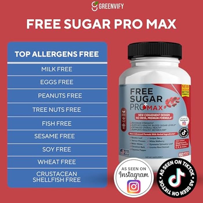 GREENVIFY Free Sugar Pro Max All Natural Formula to Maintain Healthy Levels, Maximum Strength Daily Formula, Blood Sugar Health Reviews (1 Pack - 60 Capsules) - Image 3