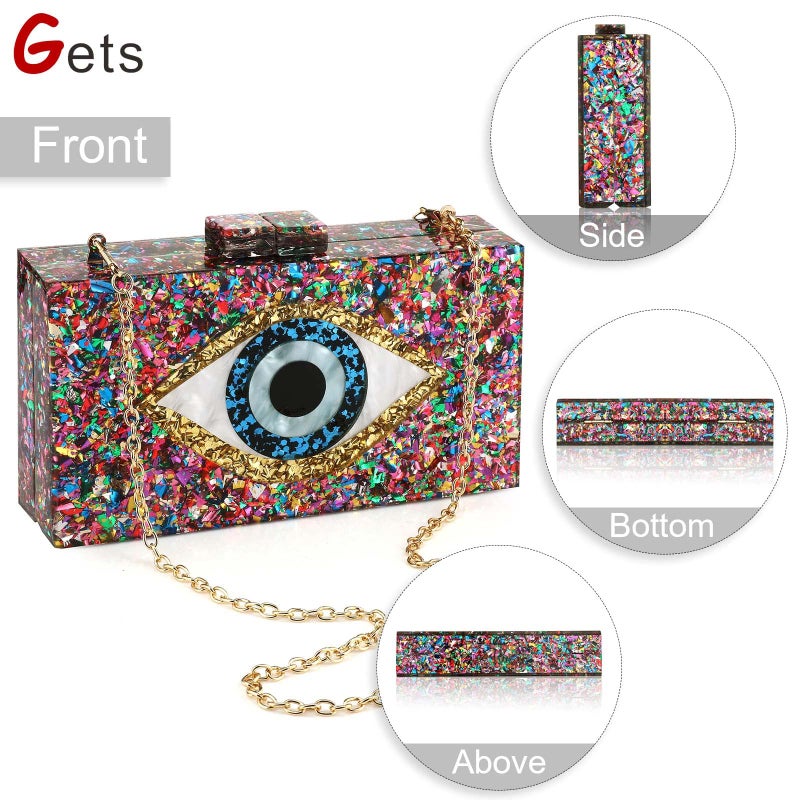 Gets Acrylic Purses and Handbags for Women Eyes Multicolor Perspex Box Clutch Elegant Banquet Evening Handbags Crossbody Bag (Silver) - Image 3