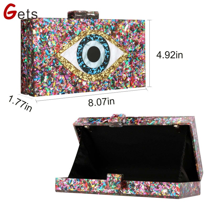 Gets Acrylic Purses and Handbags for Women Eyes Multicolor Perspex Box Clutch Elegant Banquet Evening Handbags Crossbody Bag (Silver) - Image 2
