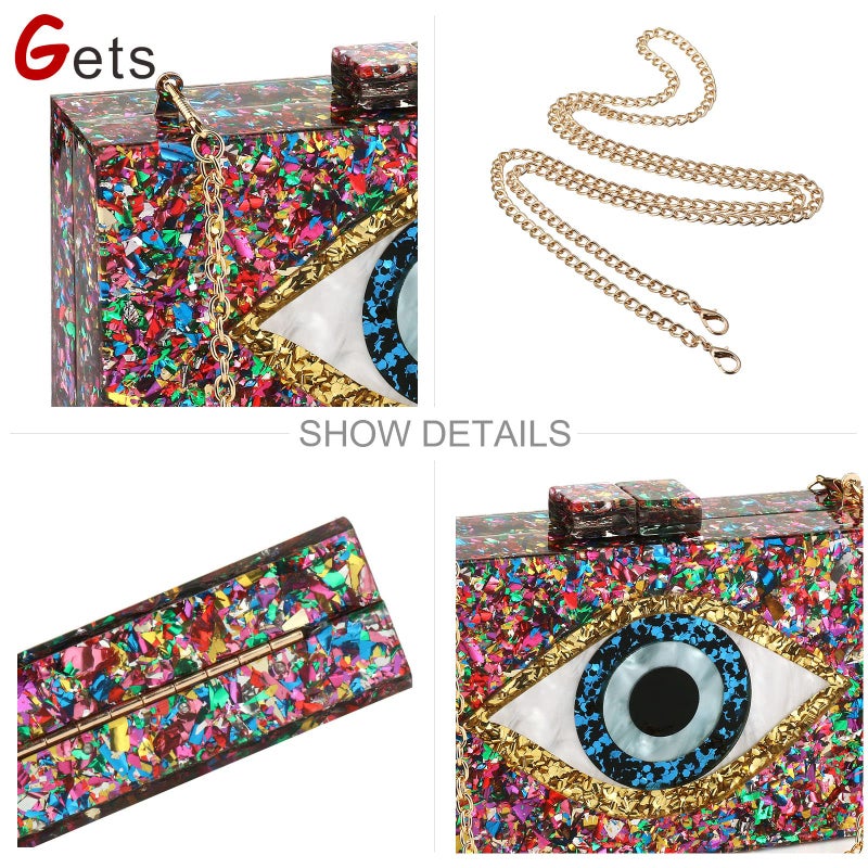 Gets Acrylic Purses and Handbags for Women Eyes Multicolor Perspex Box Clutch Elegant Banquet Evening Handbags Crossbody Bag (Silver) - Image 4