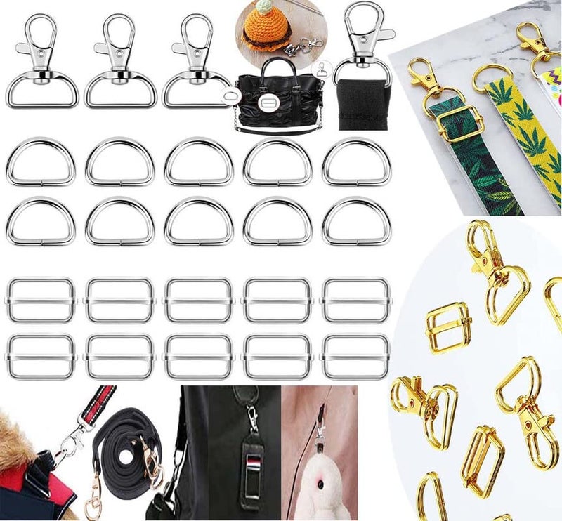 DIY Crafts Keychain Bulk with Key Chain Swivel Hook D Rings and Slide Buckles for Handbag Purse Hardware Crafts (Combo Pack 24 Pcs, Combo Assorted Kit) - Image 1