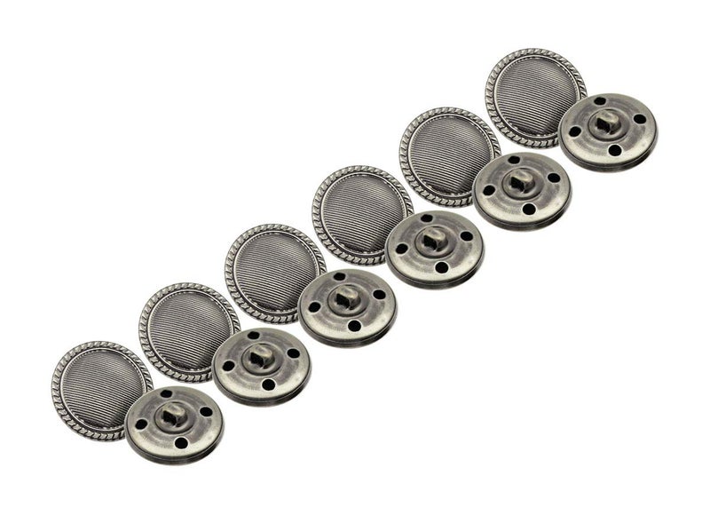 RECHERE 12 PCS Pinstripes Pattern Rope Rim Shank Metal Round Buttons Craft for DIYS Sewing Embellishment (Antique Silver,25mm) - Image 1