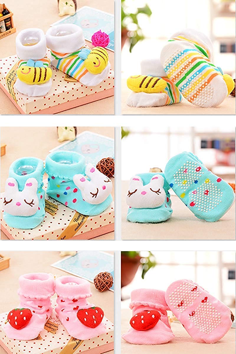 CUTEABLY Unisex-Baby Cotton Ninos World Baby Cartoon Face Socks Shoes, 0-6 M (Multi) - Set Of 2 Pair - Image 5
