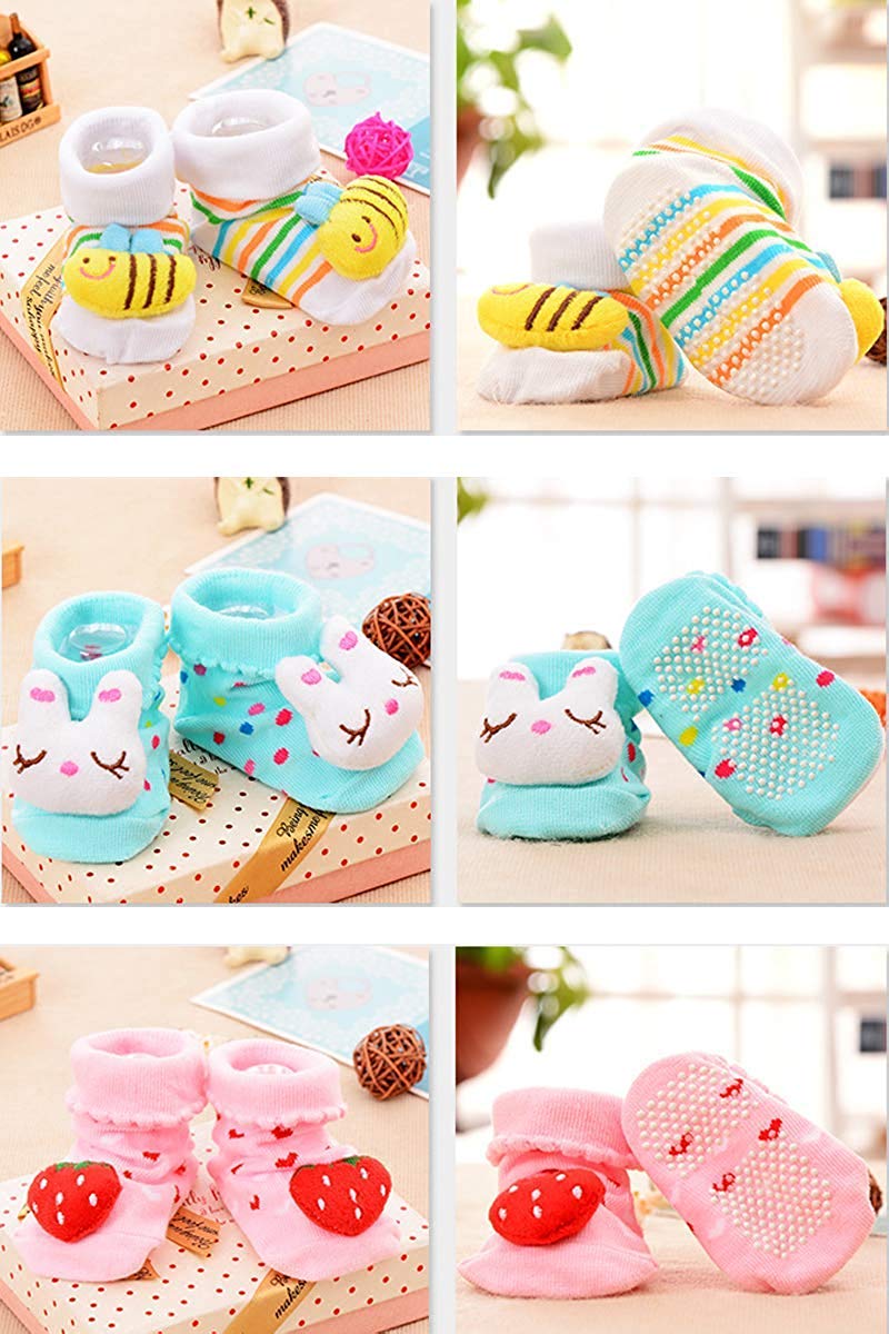 CUTEABLY Unisex-Baby Cotton Ninos World Baby Cartoon Face Socks Shoes, 0-6 M (Multi) - Set Of 2 Pair - Image 2