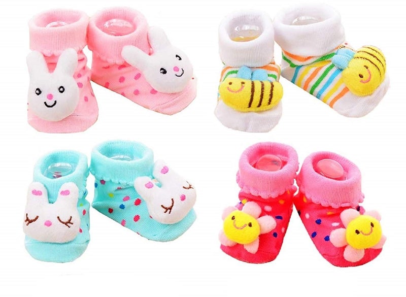 CUTEABLY Unisex-Baby Cotton Ninos World Baby Cartoon Face Socks Shoes, 0-6 M (Multi) - Set Of 2 Pair - Image 4