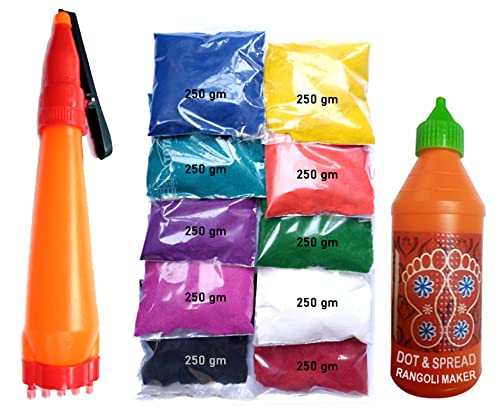 SOHAM SHREE Diwali Floor Rangoli Art 10 Rangoli Colors Dot and Spread Bottle with 1 Outliner Pen Rangoli Making Kit - Image 1