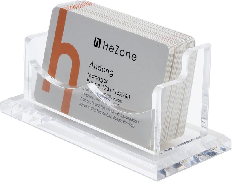 HeZone Business Card Holder for Desk Display, Clear Acrylic Cards Organizer Stand for Men and Women, Business Cards Case Rack 1 Pack, Holds 50 Cards-1 Slot - Image 1