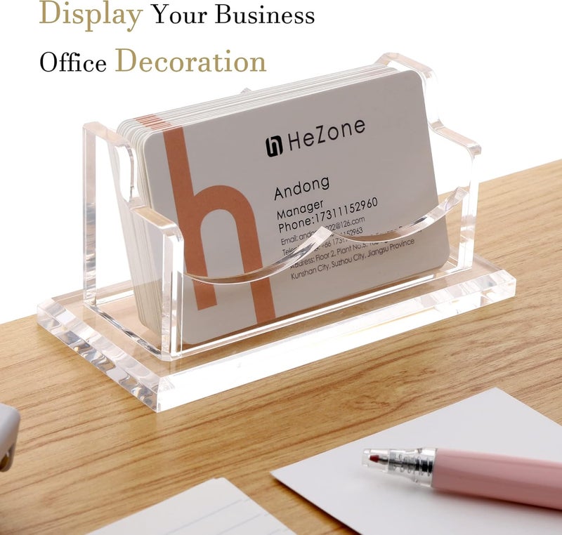 HeZone Business Card Holder for Desk Display, Clear Acrylic Cards Organizer Stand for Men and Women, Business Cards Case Rack 1 Pack, Holds 50 Cards-1 Slot - Image 5