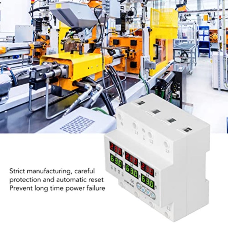 Over and Under Voltage Protector, 3 Phase AC220 380V Digital Display Voltage Amps Current Protector, Self Recovery Automatic Recovery Voltage Protector Relay 63A - Image 4