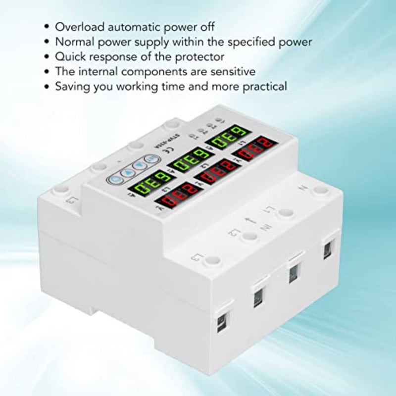 Over and Under Voltage Protector, 3 Phase AC220 380V Digital Display Voltage Amps Current Protector, Self Recovery Automatic Recovery Voltage Protector Relay 63A - Image 5