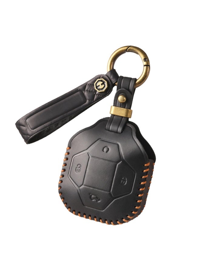 NOSKIN غطاء مفتاح فوب من الجلد مع سلسلة مفاتيح للسيارة، حافظة مفتاح سيارة متينة مع سلسلة مفاتيح للرجال والنساء، أسود - Image 1