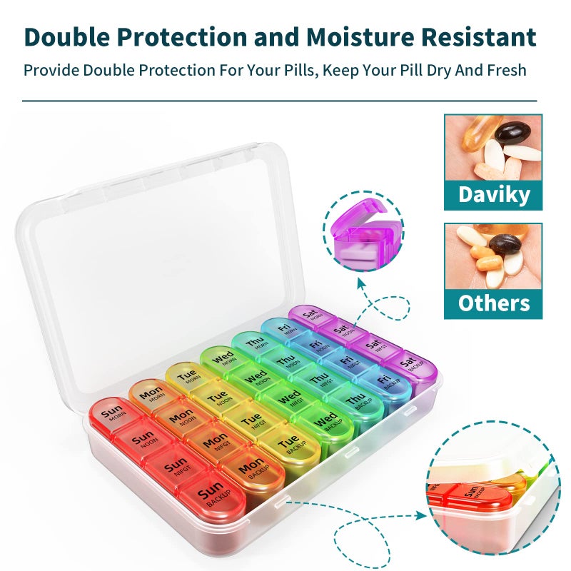 Daviky Weekly Pill Organizer 4 Times a Day, Pill Box 7 Day, Medicine Organizer Portable for Travel with Removable Individual Pill Case Pill Container to Hold Daily Vitamin, Supplement and Medication - Image 5