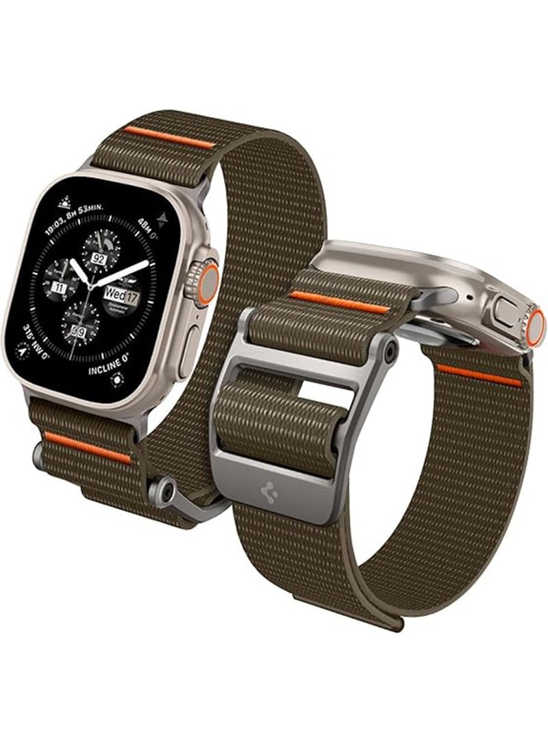 Spigen DuraPro Flex Ultra Band لساعة Apple Watch Ultra 2 / Ultra (49 مم) / ساعة Apple 45 مم / 44 مم / 42 مم (السلسلة 9/8/SE2/7/6/SE/5/4/4/3/2/1) منفردة قابلة للتعديل حلقة حزام من النايلون - كاكي - Image 1