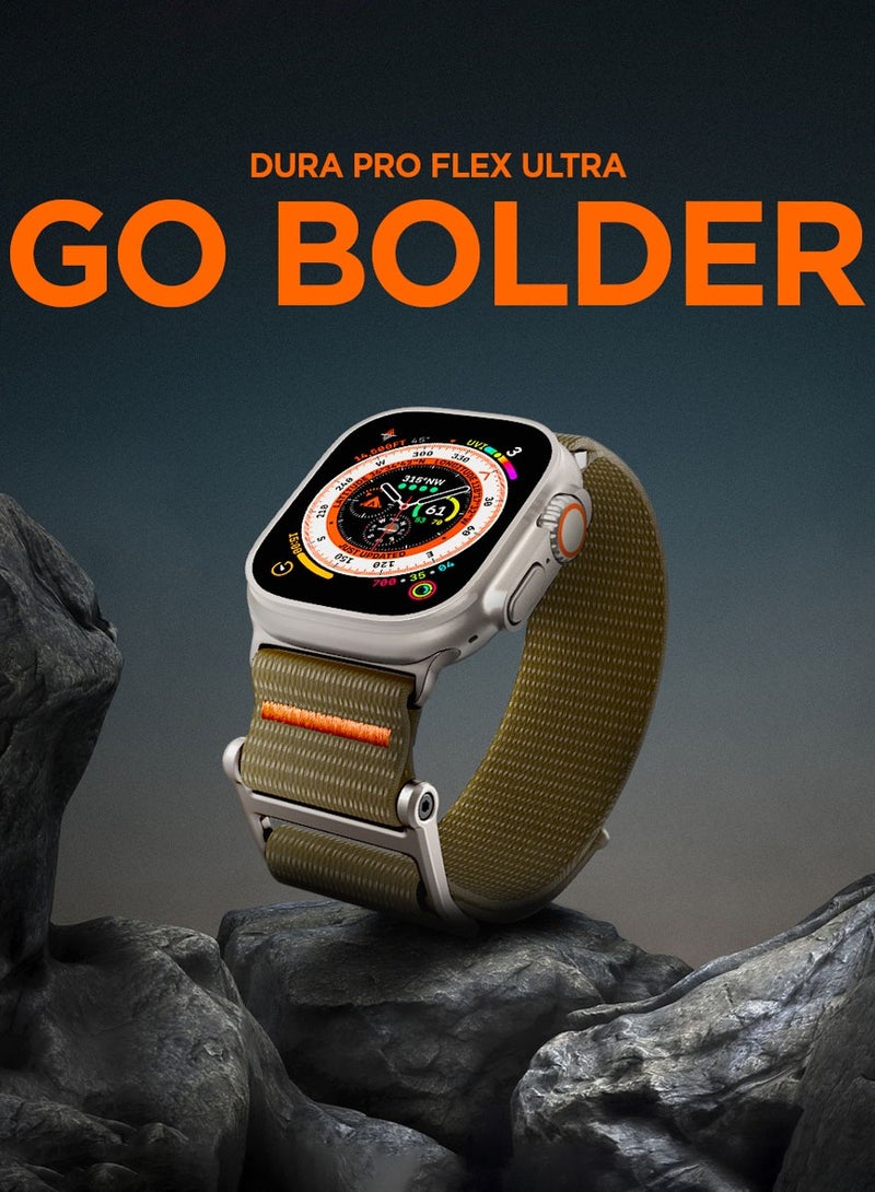 Spigen DuraPro Flex Ultra Band لساعة Apple Watch Ultra 2 / Ultra (49 مم) / ساعة Apple 45 مم / 44 مم / 42 مم (السلسلة 9/8/SE2/7/6/SE/5/4/4/3/2/1) منفردة قابلة للتعديل حلقة حزام من النايلون - كاكي - Image 3