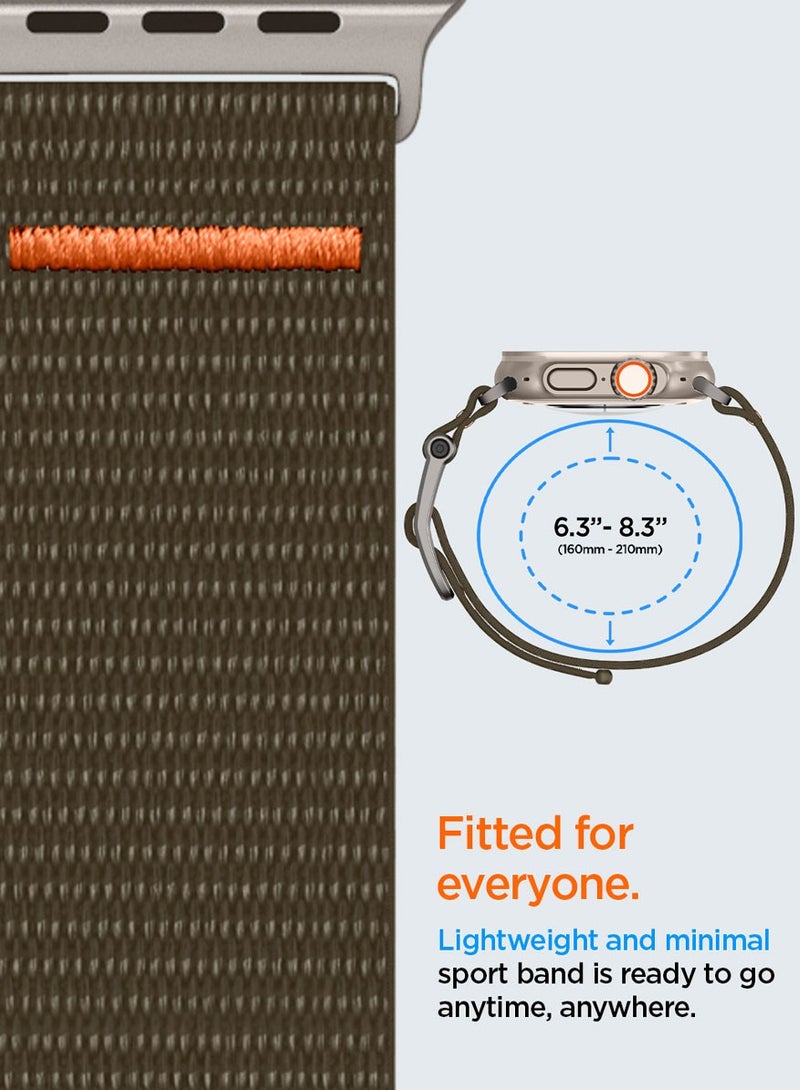 Spigen DuraPro Flex Ultra Band لساعة Apple Watch Ultra 2 / Ultra (49 مم) / ساعة Apple 45 مم / 44 مم / 42 مم (السلسلة 9/8/SE2/7/6/SE/5/4/4/3/2/1) منفردة قابلة للتعديل حلقة حزام من النايلون - كاكي - Image 4