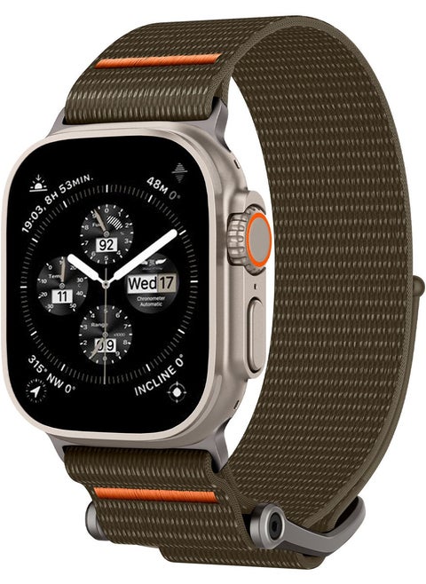 DuraPro Flex Ultra Band لساعة Apple Watch Ultra 2 / Ultra (49 مم) / ساعة Apple 45 مم / 44 مم / 42 مم (السلسلة 9/8/SE2/7/6/SE/5/4/4/3/2/1) منفردة قابلة للتعديل حلقة حزام من النايلون - كاكي
