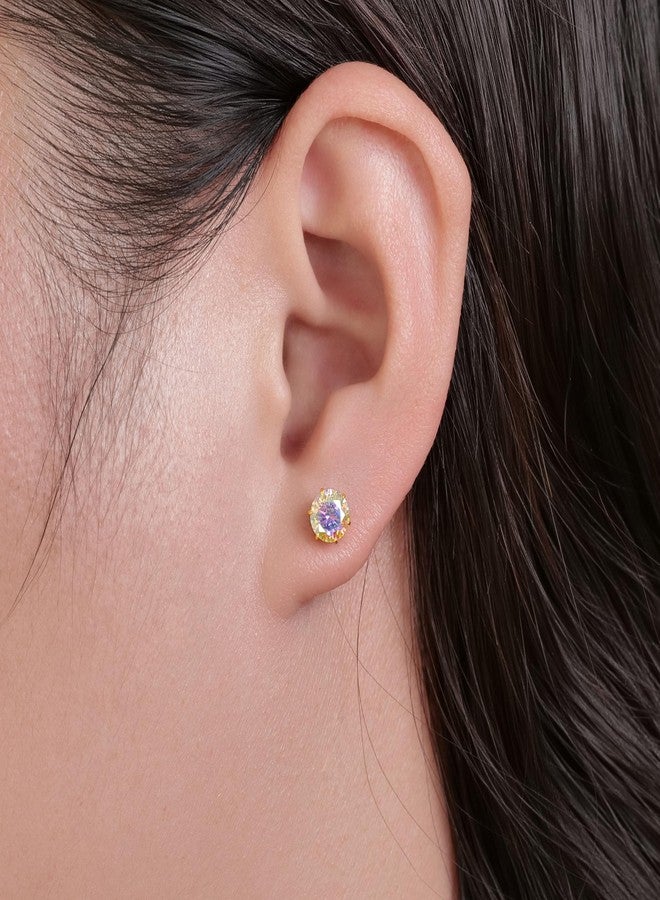 limerencia Titanium Earrings Hypoallergenic F136 Implant Grade Studs Round Cubic Zirconia 6 Prong Stud Earring for Women Men Sensitive Ears(Aurora Borealis+Gold) - Image 3