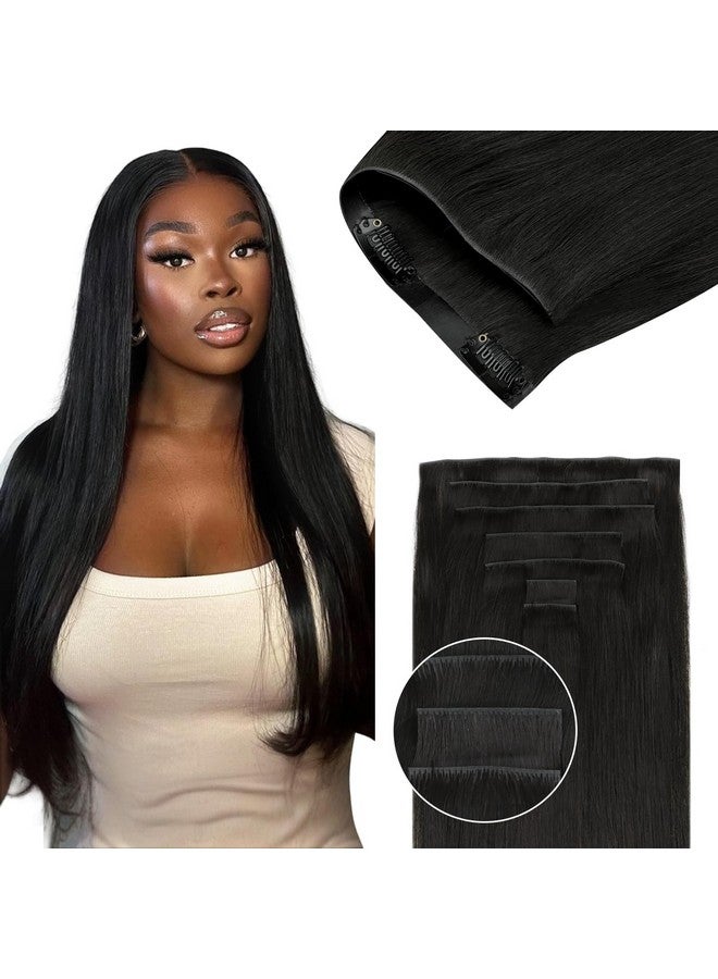 لاشي وصلات شعر Invisi Edge Clip In، 7 قطع 110 جرام 16 بوصة وصلات شعر طبيعية سوداء بدون درزات، شعر بشري مستقيم من شعر ريمي حقيقي - Image 1