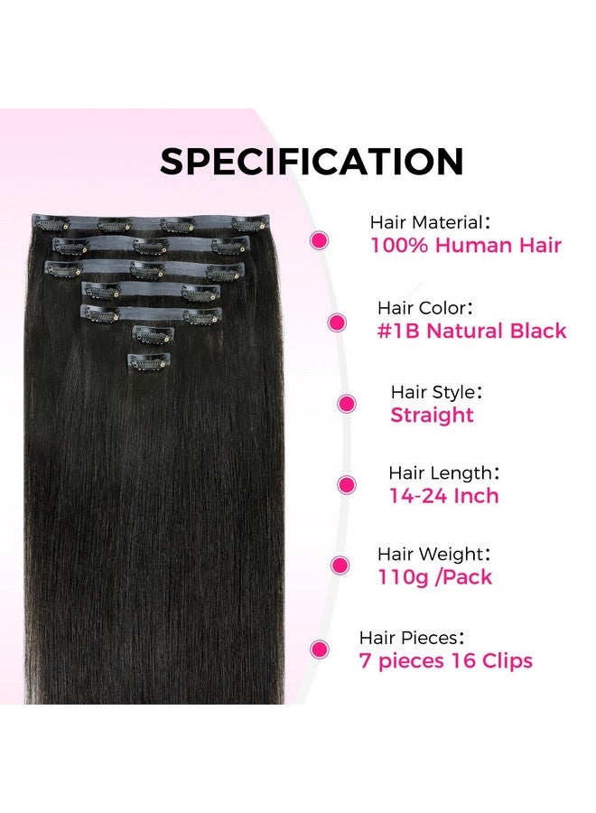 لاشي وصلات شعر Invisi Edge Clip In، 7 قطع 110 جرام 16 بوصة وصلات شعر طبيعية سوداء بدون درزات، شعر بشري مستقيم من شعر ريمي حقيقي - Image 3
