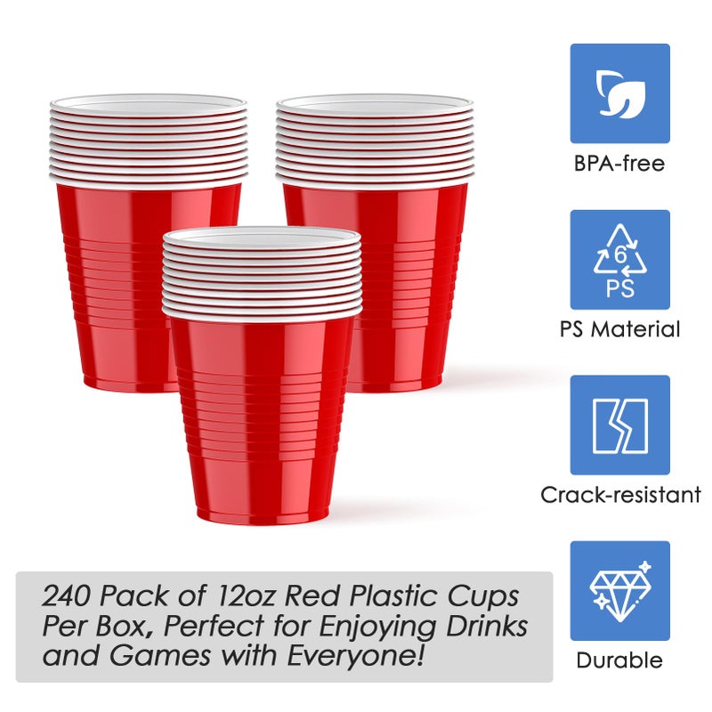 Lilymicky 240 Pack 12 oz Disposable Plastic Cups  Red Party Plastic Cups for Parties  Picnics and BBQ - Image 5