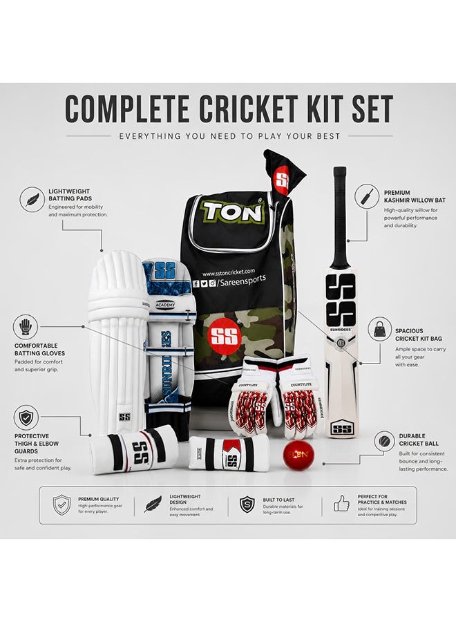 SS Cricket Kit Full Size with Bat, Pads, Gloves, Thigh Guard, Elbow Guard, Ball & Bag – Complete Adult Cricket Set - Image 3