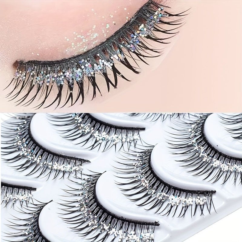 5 Pairs False Eyelashes Thick Sequins Glitter Stage Makeup 1.81LB - Image 1