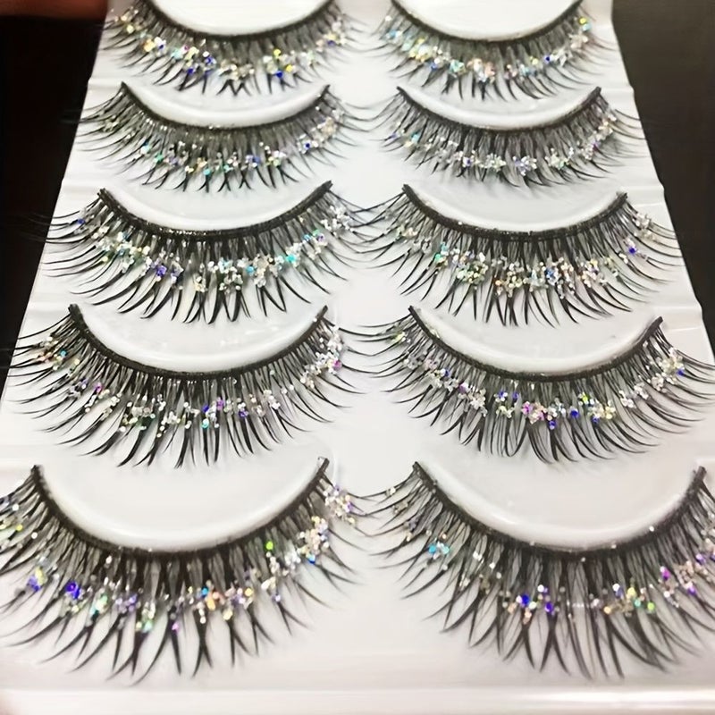 5 Pairs False Eyelashes Thick Sequins Glitter Stage Makeup 1.81LB - Image 3