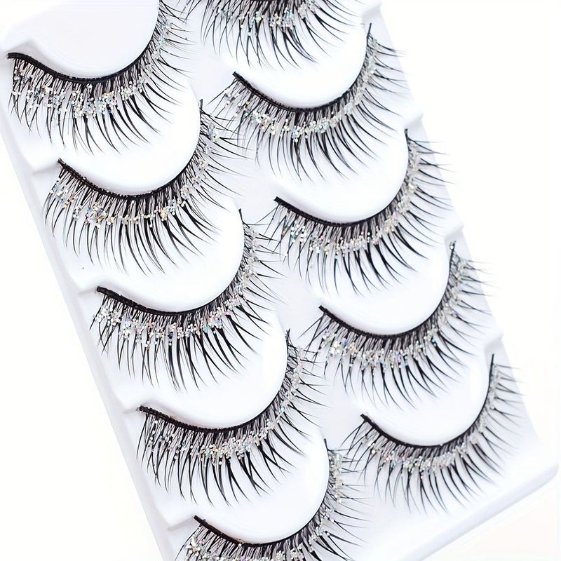 5 Pairs False Eyelashes Thick Sequins Glitter Stage Makeup 1.81LB - Image 2