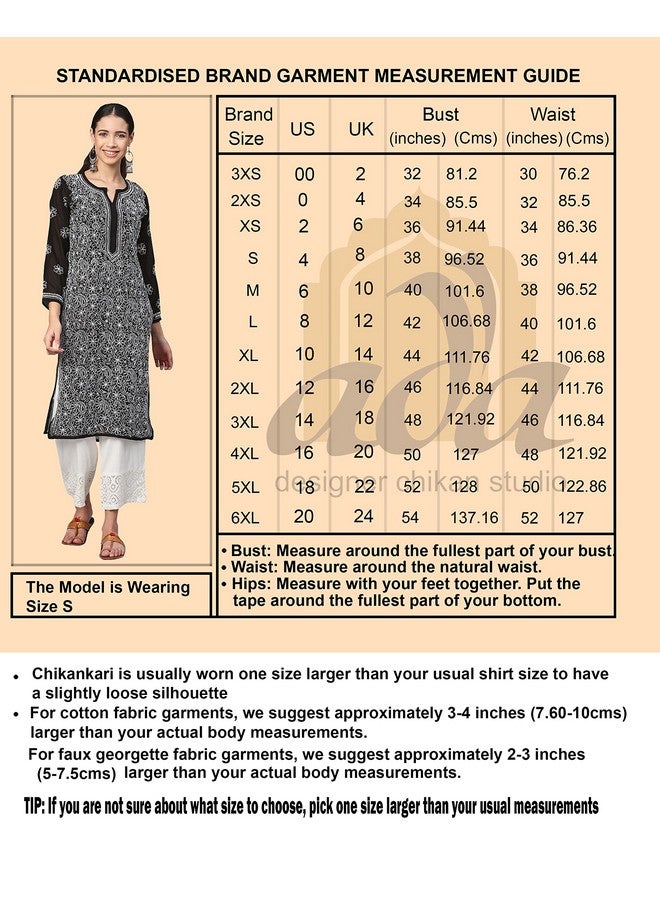 Ada Hand Embroidered Lucknow Chikankari Red Georgette Kurta Kurti with Slip for Women A262097 (M)