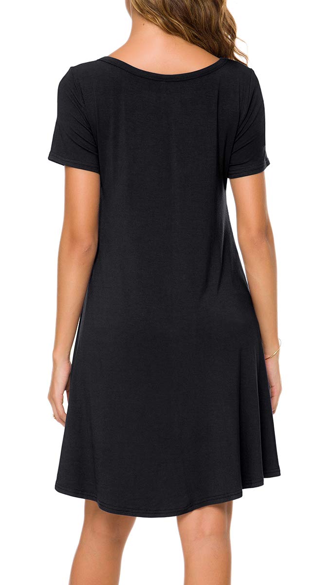 POPYOUNG 2025 Women's Summer Casual T-Shirt Dresses Crew Neck Beach Cover Up Sun Dress Large, Black - Image 3