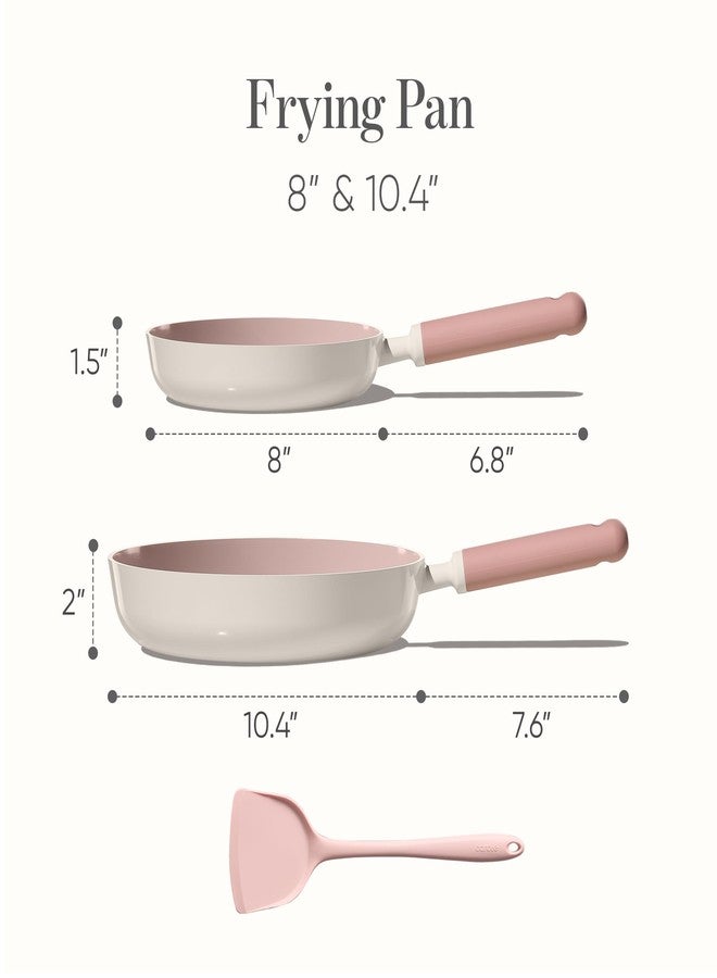 كاروت مقلاة كاروت غير لاصقة من السيراميك، مقاس 8 و10 بوصات، مثالية لقلي البيض وتحضير العجة، صحية وخالية من مركبات PFOA/PFAS، متوافقة مع المواقد الحثية، آمنة للغسل في غسالة الأطباق، وتتضمن ملعقة سيليكون، لون وردي - Image 2