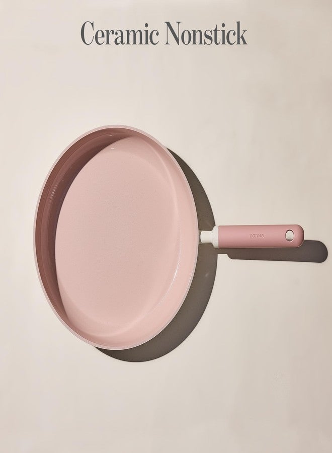 كاروت مقلاة كاروت غير لاصقة من السيراميك، مقاس 8 و10 بوصات، مثالية لقلي البيض وتحضير العجة، صحية وخالية من مركبات PFOA/PFAS، متوافقة مع المواقد الحثية، آمنة للغسل في غسالة الأطباق، وتتضمن ملعقة سيليكون، لون وردي - Image 3