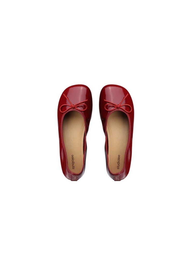 Autumn 2023 New Korean Style Bow Round Toe Low Mouth Flat Shoes Soft Bottom Ballet Shoes for Women Cherry