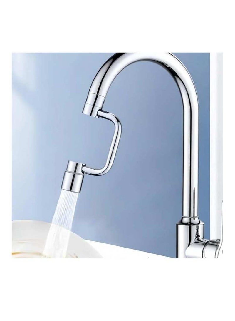 وصلة صنبور حوض عالمية، وصلة صنبور دوارة 1080 درجة، وصلة صنبور حوض لحوض الحمام، مهوية صنبور دوارة 1440 درجة، لغسل اليدين/الشعر/الوجه (قطعة واحدة فضية) - Image 4