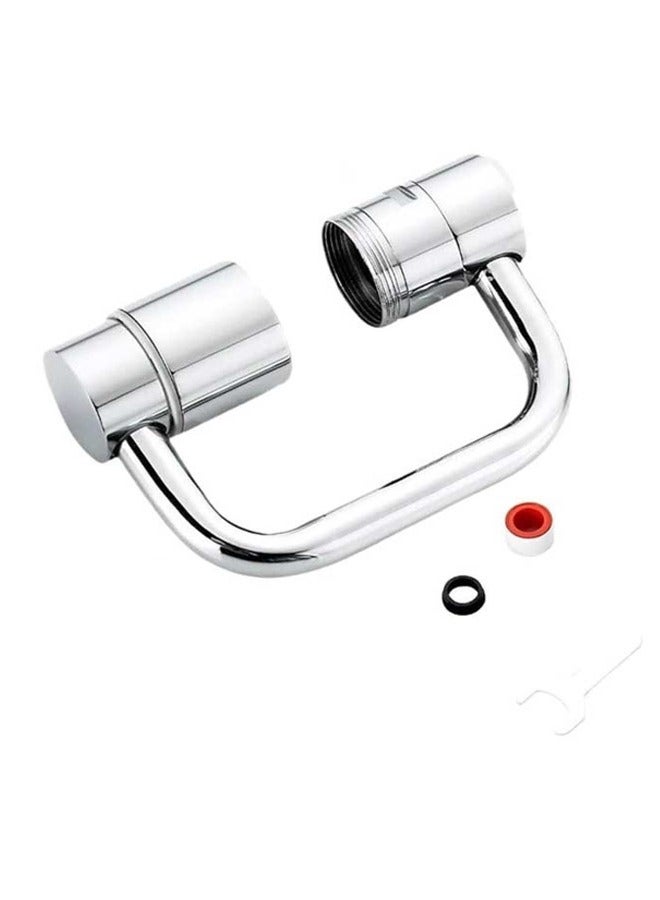 وصلة صنبور حوض عالمية، وصلة صنبور دوارة 1080 درجة، وصلة صنبور حوض لحوض الحمام، مهوية صنبور دوارة 1440 درجة، لغسل اليدين/الشعر/الوجه (قطعة واحدة فضية) - Image 2